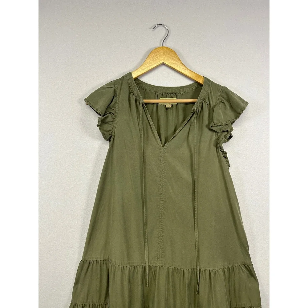 Boho Cottagecore Knox‎ Rose Women M Olive Green Tiered Ruffle Flutter Mini Dress